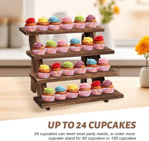 2Pcs Wooden Cupcake Stand - 4 Tier Cupcake Display Stand, Rustic Tiered Display Stand, Tool Free Installation Cupcake Stand for Birthday Party Decoration Supplies - Image 6
