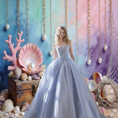 8x6.5ft Under The Sea Theme Backdrop for Photography Mermaid Princess Pink Shells Coral Pearl Ocean Background for Baby Shower Girls 1st 2nd Birthday Summer Party Decor Photo Props - Image 6