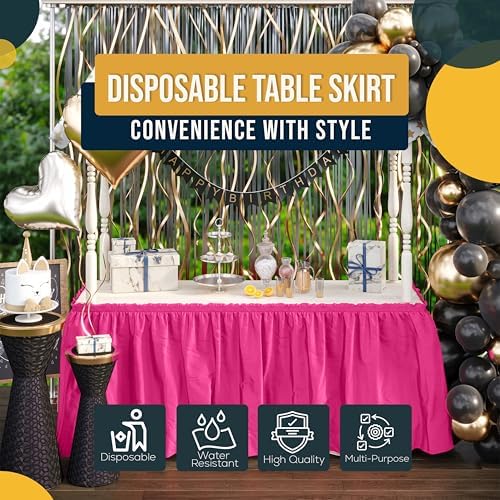 Exquisite Cerise Hot Pink Table Skirt 24 Pack - Disposable Plastic Table Skirts for Rectangle Tables 6ft 8ft & Round Tables - 29in x 14ft Self-Adhesive Strip - Birthday Wedding Gender Reveal Decor - Image 6