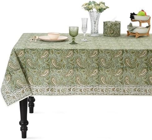 Ridhi Nostalgic Naturals Hand Block Print Cotton Tablecloth 108x70 Inch by Ridhi