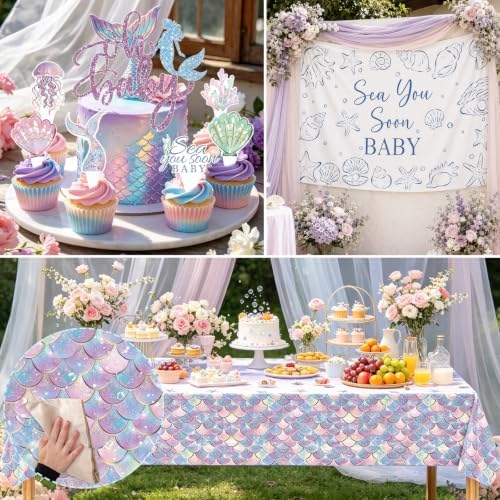 Mermaid Baby Shower Decorations, Sea You Soon Baby Shower Decorations with Backdrop, Balloon Garland, Boxes, headband for Girls Under the Sea Ocean Themed Party - Image 5