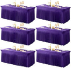 6 Packs Purple Table Clothes for 8 Foot Rectangle Tables, One-Piece Wrinkle Resistant Stretch Spandex Table Covers with Skirt for Event Banquet Wedding Birthday Party by PartyTalk