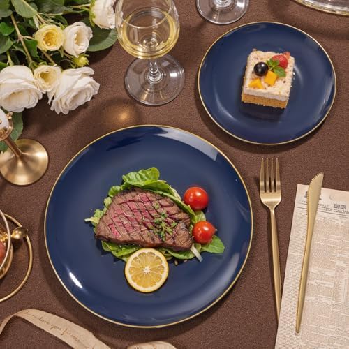 bUCLA 200PCS Blue Plastic Plates - Navy Blue Disposable with Gold Rim Include 100 Each (10 inch Dinner & 7 inch Dessert) Plates, Ideal for Party & Labor Day - Image 3