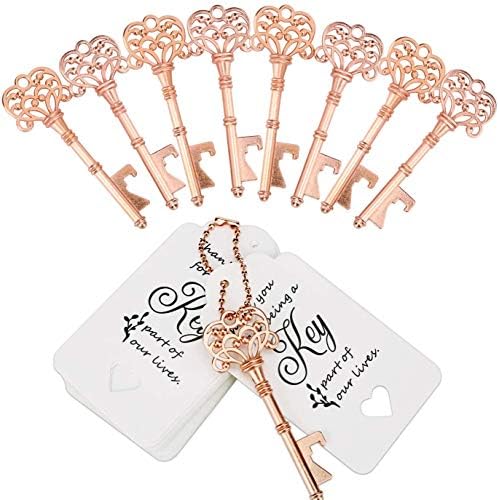 100 PCS Wedding Favors Bottle Opener,Vintage Skeleton Key Bottle Opener,Key Bottle Openers with Escort Tag Cards and Key Chains Wedding Gifts for Guest（Rose Gold） by WODEGIFT