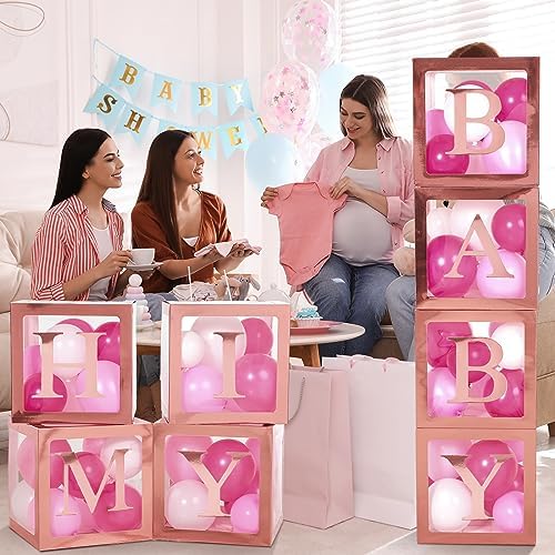 Geyee 8 Pcs Clear Balloon Box with Letters, Baby Shower, Rose Gold - Image 4