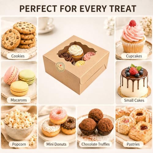 16 Pack Brown 6x6x3 Cookie Boxes with Window, Rustic Bakery Treat Boxes - Image 4