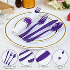 100 Pack Pre Rolled Purple Plastic Silverware with Napkins - Image 4
