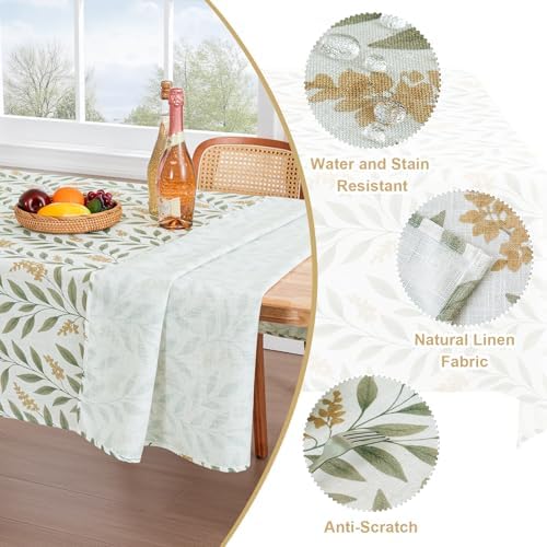 H.VERSAILTEX Linen Table Cloths Floral Printed Tablecloth Spill-Proof Waterproof Table Cover for Dining Buffet Feature Soft and Thick Fabric Wrinkle Free, 60 x 120 Inch, Adela Botanical Motif - Sage - Image 4