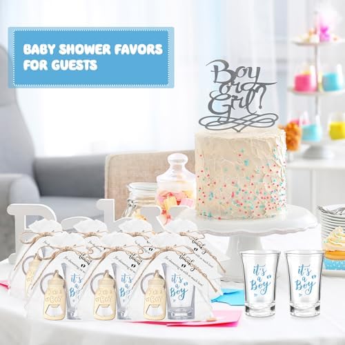 Vesici 50 Set It's a Boy Baby Shower Favors Acrylic Shot Glasses Gold Bottle Opener Keychains Thank You Tags and Bags for Baby Shower Party Gender Reveal Party Guests Return Gift (it's a Boy) - Image 6