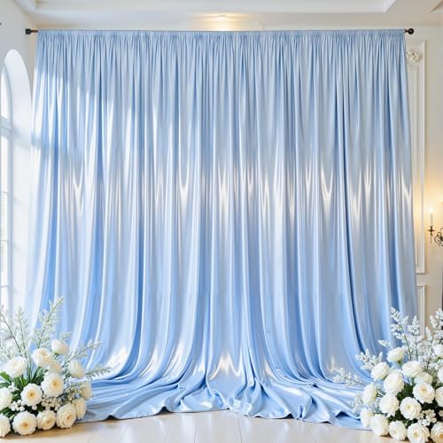 Blue Satin Backdrop Curtains 2 Panels - Glitter Photo Drapes for Baby Shower, 10x10FT Shimmer Back Drop Cloth, Wrinkle Free for Birthday Party Prom Wedding Background by WishCare