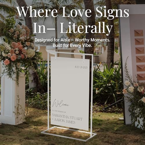 White Wedding Welcome Sign Stand with Holder - Elegant Metal Easel Display for Seating Chart, Reception Signs, Welcome Board - 30+ Customizable designs for Baby, Bridal Shower - Versatile Party Sign Holder - Image 6