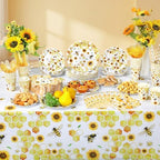 LemonRoad 452 Pcs 50 Guests Bee Paper Plates Cups Napkins Party Supplies Tablecloth Cutlery Straws Disposable Tableware Set for What Will Baby Bee Gender Reveal First Birthday Bridal Shower Decoration - Image 4