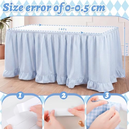 Flutesan 14 ft Blue Gingham Table Skirt for Rectangle Tables - Image 2