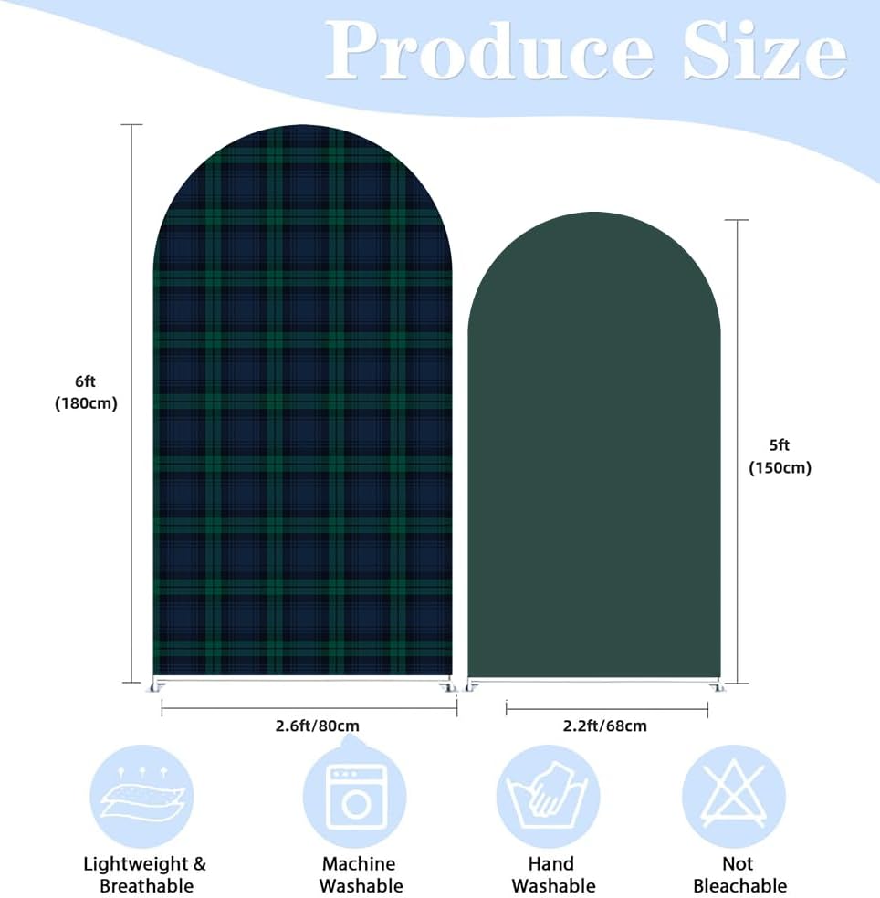 Set of 2 Tartan Plaid Arch Backdrop Cover Tartan Tiles Spandex Stretchy Arch Cover for Bear Birthday Party Boys Baby Shower Banquet Decoration (5FT 6FT,Green) - Image 3