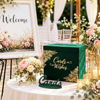 Colarr Velvet Wedding Card Box with Wooden Cards Sign Set, Emerald Green - Image 4