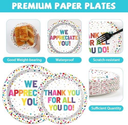 200pcs Thank You Plates Napkins We Appreciate You Paper Tableware Set Employee Appreciation Dinnerware Thank You Party Decoration for Teacher Volunteer Pastor Retirement Party Decor Supplies Serves 50 - Image 3
