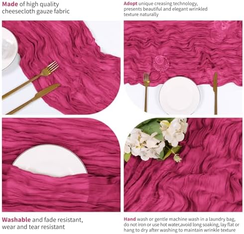 28 Pack Hot Pink Cheesecloth Table Runner 17x108 Inch Semi Sheer Boho Gauze Cheese Cloth Fabric Table Runners, for Wedding Party Baby Shower Birthday Home Decor Garden Farmhouse - Image 4
