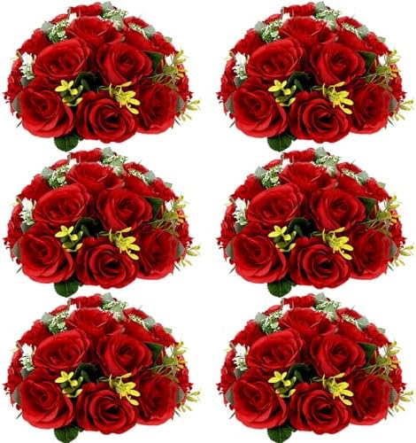 6 PCS Red Roses Flower Balls for Centerpieces by SEKNHOP