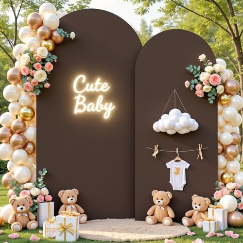 Nude Brown Arch Backdrop Cover Set of 2 Birthday Party Arch Covers 7.2 and 6ft Wedding Arch Cover Stretchy Backdrop Bridal Baby Shower Birthday Arch Covers Spandex - Image 3