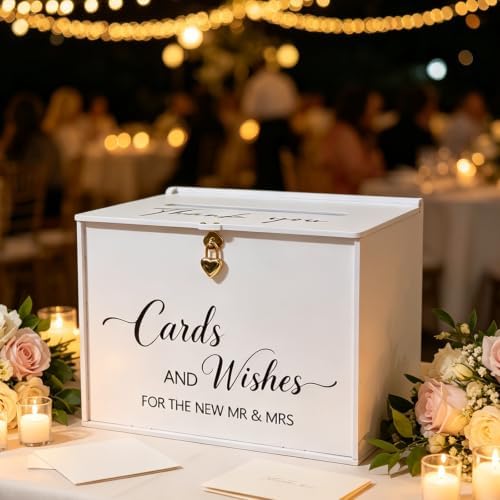 Large Card Box with Lock, Elegant White Wedding Card for Reception - Image 3
