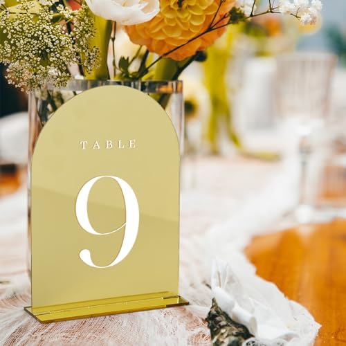 Gold Wedding Table Numbers 1-15 with Stands,15 Pack 5x7" Gold Mirror Acrylic Arch Sign with Stand Acrylic Arch Table Numbers for Wedding Reception - Image 6