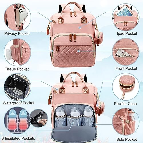 SHITIESHOU Diaper Bag Backpack Baby Bag, Baby Girl Boy Diaper Bag for Dad Mom with Pad,16 Pockets, Pacifier Case, Large Diaper Bags Unisex for Travel (Orange Pink) - Image 3