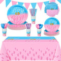 Hushee 291 Pcs Gender Reveal Party Supplies Boy or Girl Disposable Tableware Set for 36, Flatware Paper Plates Napkin Cups Straws Pink Blue Pennant Banner Plastic Tablecloth for Baby Shower Decoration by Hushee