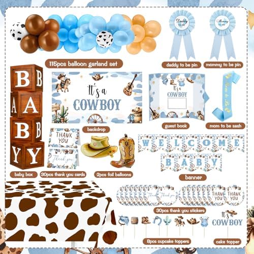 Foilswirl 197 Pcs Blue, Brown Cowboy Baby Shower Western Balloon Box Set - Image 5