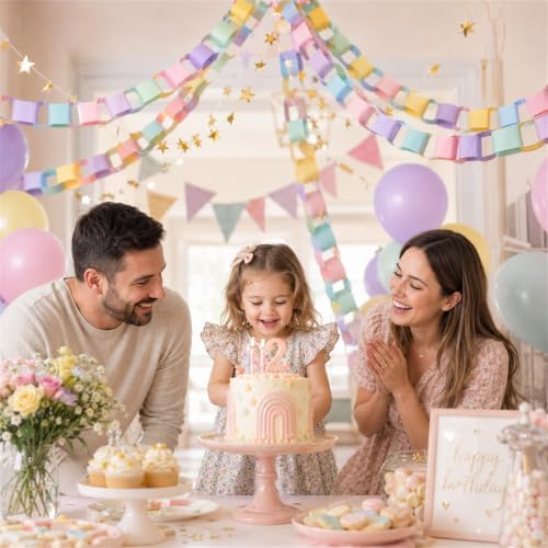 Paper Chain Garland, Crepe Paper Streamers Pastel Balloon Star Garland - Image 6