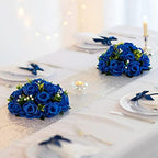 BLOSMON Royal Blue Flowers for Decoration: 10 Pcs Fake Roses Kissing Balls for Wedding Table Centerpieces - Artificial Floral Arrangements Home Baby Shower Birthday Party DIY Decor - Image 2
