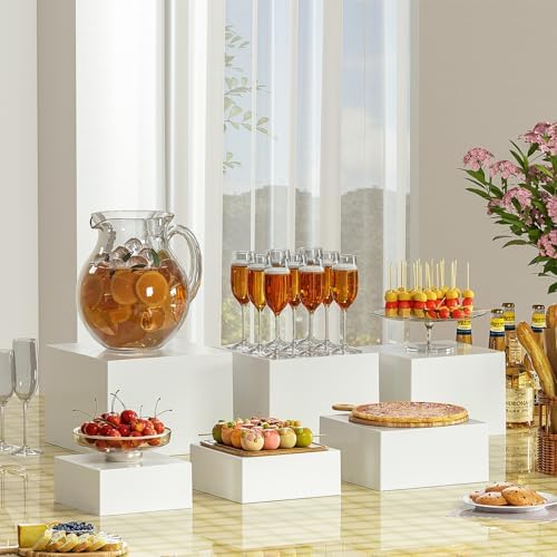 6 Pcs White Acrylic Boxes for Display as Buffet Risers and Stands, Food Risers for Party, Table, Stands, including 10", 9", 8.5", 8", 7.5", 6.8", (Large, 6Pcs, White) - Image 2