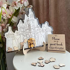 Personalized Wedding Wooden Guest Book: Creative Acrylic Custom Name Alternative Inserts Box DIY Custom Rustic Wedding Heart Drop Guest Book for Graduation Anniversary Wedding Decor (Castle) - Image 4