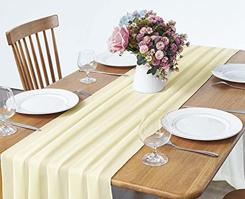 Pufogu 5 Pack 10Ft Light Yellow Chiffon Table Runner Sheer 29x120 Inch - Image 2