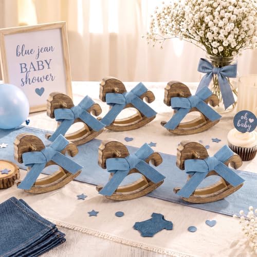 Mifoci 6 Pack Wooden Rocking Horse Baby Shower Decor, Blue Jean - Image 6
