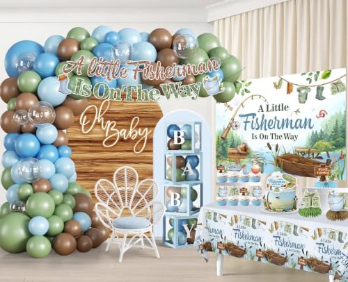 143pcs Fishing Baby Shower Decorations Gone Fishing Party Welcome Baby Boy - Image 3