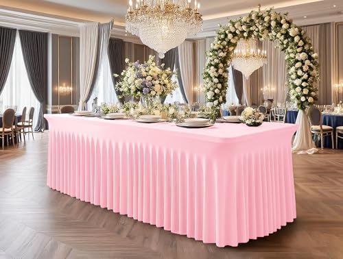 fani 2 Packs Pink Stretch Table Skirts for 8 Foot Table - Image 5