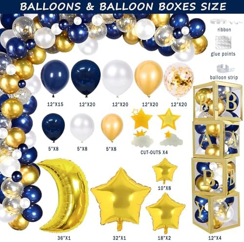 162 PCs Twinkle Twinkle Little Star Baby Shower Decorations, Hombae Navy Blue Little Star Baby Shower Backdrop Balloon Garland Glitter Banner Tablecloth Cake Cupcake Topper Box Cutout Mom To Be Sash - Image 4