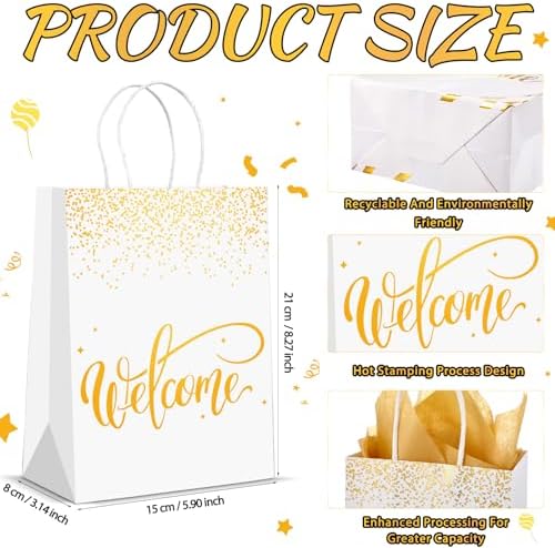 Kosiz 50 Sets Welcome Gift Bags Bulk with Handles and Tissue, White - Image 2