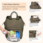 BabbleRoo Diaper Bag Backpack, Multifunction Nappy Changing Bag with Changing Pad, Stroller Straps & Pacifier Case, Unisex Stylish Travel Back Pack for Moms & Dads - Army Green - Image 5