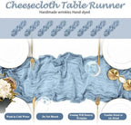 20 Pack Dusty Blue Cheesecloth Table Runner 10FT Long Boho Gauze Fabric Table Runner Vintage Rustic Sheer Runners for Wedding Party Bridal Baby Shower Table Decorations - Image 4