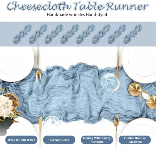 20 Pack Dusty Blue Cheesecloth Table Runner 10FT Long Boho Gauze Fabric Table Runner Vintage Rustic Sheer Runners for Wedding Party Bridal Baby Shower Table Decorations - Image 4