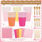 Mimorou 354 Pcs Pink Orange Yellow Plate and Napkins, Sunset Tableware Set - Image 3