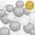Quasimoon PaperLanternStore.com Ultimate 20pc Silver Variety Paper Lantern Party Pack - Assorted Sizes of 6, 8, 10, 12 Inch (5 Round Lanterns Each) for Weddings, Birthday, Events and Decor - Image 5
