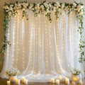 White Tulle Backdrop with Fairy Lights for Parites Wrinkle-Free Shiny Sheer Curtain Photo Back Drop Drapes for Baby Shower Birthday Party Photography Home Decorations by PartyTalk