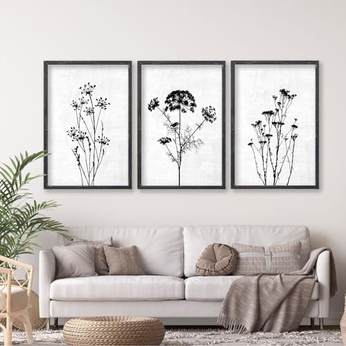 flowtorely Flower Plant Wall Art Decor 24"x16" Set of 3 Black And White by flowtorely