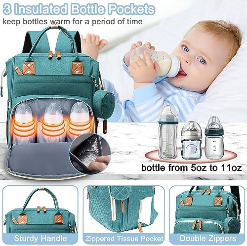 SHITIESHOU Diaper Bag Backpack Baby Bag, Baby Girl Boy Diaper Bag for Dad Mom with Pad, 16 Pockets, Pacifier Case, Large Diaper Bags Unisex for Travel (Green) - Image 4