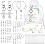 Hicarer 30 Set Baptism Favors Set Includes Angel Keychains Mini Rosary Cross Beads Favors Baptism Organza Bags with Cross Psalm Cards for Baby Shower Christian Party Supplies(White) by Hicarer