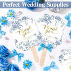 Huwena 50 Sets Wedding Fans for Guests Thank You for Celebrating with Us Fans Hand Fans Handheld Folded Fan Baby Shower Favors for Bridal Bridesmaid Gift Church Dancing (Blue,Floral) - Image 2