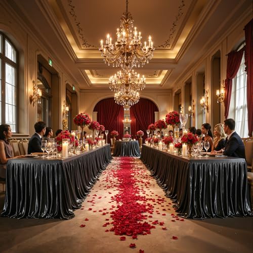 Wish Care Black Satin Table Clothes for 8 Foot Rectangle Tables - 8FT Wrinkle Resistant Glitter Rectangle Tablecloths, Party Table Covers for Wedding Banquet, Baby Shower, Birthday, Holiday Dinner - Image 2