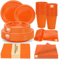 Orange Plastic Plates for Party,30 Guest Disposable Orange Party Supplies Including Dinner&Dessert Plate,12oz Cups,Cutlery,Napkins & Tablecloth Dinnerware Decorations for Birthday Fall Parties Wedding by UseOnceDoneRight